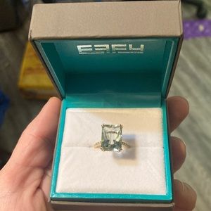 Effy 14k yellow gold diamond green amethyst ring.